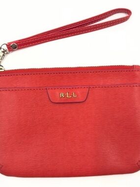 Lauren Ralph Lauren Red Leather Wristlet Clutch with Wrist Strap